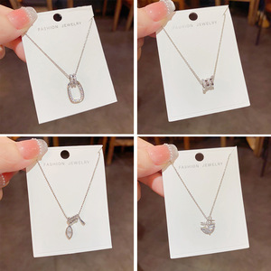 <span class=keywords><strong>Collier</strong></span> pendentif tendance <span class=keywords><strong>en</strong></span> argent plaqué S925 pour femme, avec zircon, papillon, cœur, trèfle, chaîne délicate, bijoux de mode, cadeau - Product Image 3