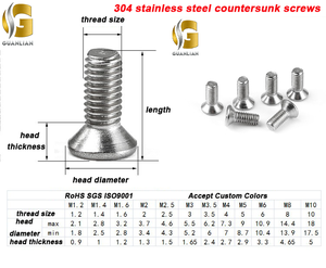 Tornillos de máquina de acero inoxidable 304 Guanlian con cabeza avellanada y plana GB819 <span class=keywords><strong>M1</strong></span> M2 M3 M4 M5 M6 M7 M8 - Product Image 1