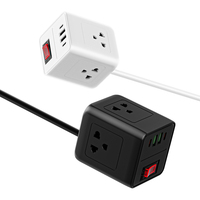 Stop Kontak Listrik TIS Cube dengan Pengisi Daya USB, Kabel Ekstensi 3 Soket dengan 2 Port USB, Stop Kontak Listrik Portabel untuk Perjalanan