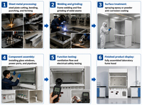 Hotte de laboratoire en acier résistante aux produits chimiques avec prises électriques et base de rangement pour laboratoire