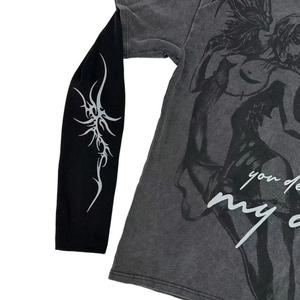 Vente flash : Pull vintage en coton 100% délavé à l'acide, surdimensionné, écologique, respirant, patchwork, double couche, manches longues pour homme - Product Image 3