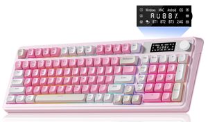 Teclado Inalámbrico OEM ODM S99pro Rosa, Teclado para Juegos <span class=keywords><strong>de</strong></span> Tamaño Completo, Color Crema, Tri-Modo, Bluetooth, Inalámbrico 2.4GHz, Retroiluminación RGB, Perilla Multimedia - Product Image 1
