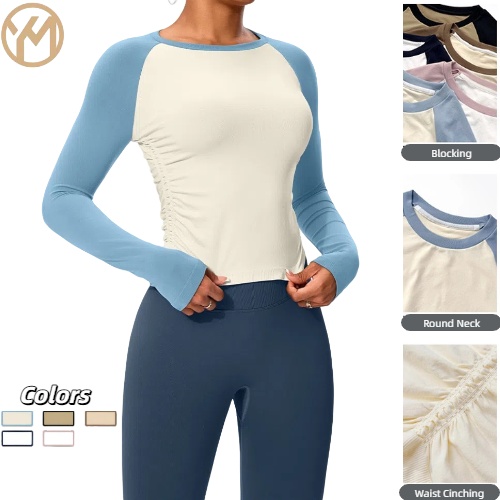 Yimo Women Nude Feeling Long Sleeves Golf Top Female Seamless Round Neck Yoga Clothes Lady High Stretch Slim Running Undershirt