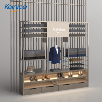 Vitrine murale 3 sections Kainice pour costumes homme avec éclairage LED, tiroirs et étagères pour chaussures – Écologique
