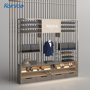 Vitrine murale 3 sections Kainice pour costumes homme avec éclairage LED, tiroirs et étagères pour chaussures – Écologique - Product Image 1