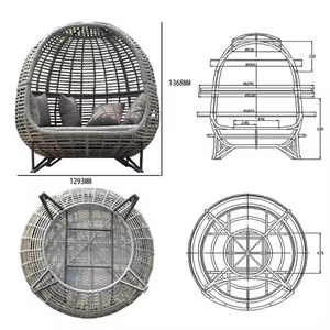 Ocio al aire libre <span class=keywords><strong>Tumbona</strong></span> para tomar el sol Sofá cama redondo de ratán <span class=keywords><strong>Terraza</strong></span> Sillón con dosel - Product Image 6