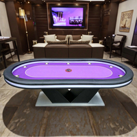 Table de poker Texas de luxe QINLONG de haute qualité avec construction en métal et en bois avec LED pour la maison, le casino et le club
