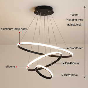 Décoration d'intérieur, lampe moderne, salon, hôtel, luminaire suspendu circulaire, design à 3 anneaux, acrylique doré, lustre rond LED de luxe - Product Image 5