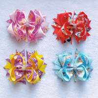 Noeud de ruban gros-grain imprimé princesse de 4.5 pouces avec clip pour accessoires de barrette de cheveux sirène pour petites filles