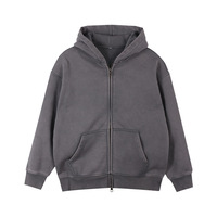 Sweat à capuche zippé en molleton délavé et vieilli, doublé polaire, 400G, teinture à la cire personnalisée, automne-hiver, coupe oversize, style vintage