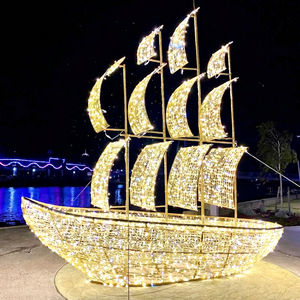 ไฟ LED รูปเรือกันน้ำ ตกแต่งภายนอกอาคาร โคมไฟเรือใบ ตกแต่งสวนคริสต์มาส งานปาร์ตี้วันหยุด - Product Image 1
