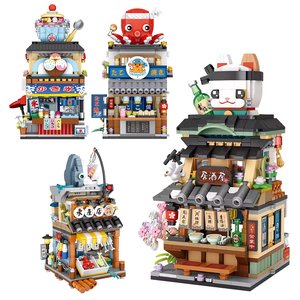 Trẻ em giáo dục đồ chơi Mini đường phố xem nhà hàng Takoyaki Ice Cream cửa hàng khối xây dựng DIY handmade gấp nhà - Product Image 1