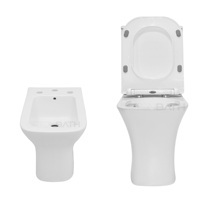 Ensemble WC et bidet deux pièces sans bride, siphon en S 250 mm, trois trous, couvercle de siège UF, céramique, vente en gros Argentine