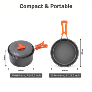 Kit de cuisine de <span class=keywords><strong>camping</strong></span> 8-en-1 en aluminium anodisé antiadhésif avec poignée pliable, pot, poêle, bol, spatule en bois, vente en gros OEM, ensemble de cuisson pour la randonnée - Product Image 5