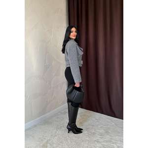 Abrigo de Cachemira Gris para Mujer, Minimalista, de Manga Larga, Tejido, Abrigo Cálido - Product Image 1