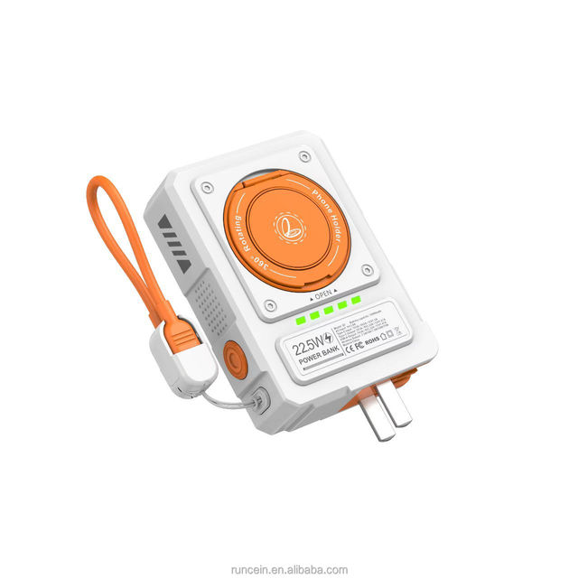 RUNCEIN PD 20W Magnetic Wireless Charging Powerbanks With AC Wall Plug Built in Cable 10000mAh Portable Charger Power Bank