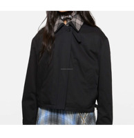 Veste bomber unisexe en coton bleu marine à col superposé 100% authentique, veste à col superposé pour femmes, veste à col superposé pour hommes
