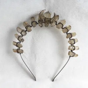 Boho Vintage strega diadema finto cristallo grezzo fascia lega luna Ang cristallo naturale bacchetta punto cerchio per capelli per regalo donna