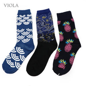 ถุงเท้าผ้าคอตตอนของผู้ชาย,ถุงเท้าลายการ์ตูนตลกๆใส่สบายออกแบบสร้างสรรค์รูปหนอนสับปะรดคลื่นดวงดาวยามค่ำคืนสำหรับฤดูใบไม้ผลิฤดูใบไม้ร่วง - Product Image 1