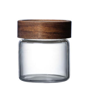 Contenedor de alimentos de alto borosilicato de 250ml, tapa de bambú, tarro de almacenamiento de vidrio hermético con tapa de madera de <span class=keywords><strong>acacia</strong></span> para Cocina - Product Image 4