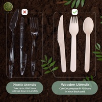 Ensemble de couverts en bambou naturel de 170 mm |   Cuillère, fourchette et couteau jetables biodégradables et adaptés aux aliments, pour le camping, les mariages et les voyages