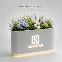 Bac à plantes LED en métal blanc, séparateur de verdure, lumières personnalisables avec logo pour mobilier d'extérieur, cafés - Durable, écologique, pour entrée