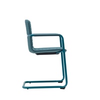 Chaise d'invité cantilever en PU côtelé bleu sarcelle avec cadre métallique entièrement revêtu de couleur, chaise de conférence Bauhaus