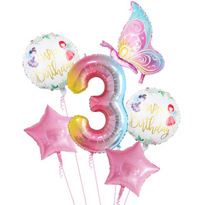 Palloncini in alluminio per festa di <span class=keywords><strong>compleanno</strong></span> ragazza digitale da 40 pollici con farfalla blu e rosa impostati per la configurazione delle Scene fotografiche. - Product Image 4