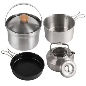 new arrival Outdoor Aluminum Camping Hiking,Picnic cookware cooking set with foldable handle universal/