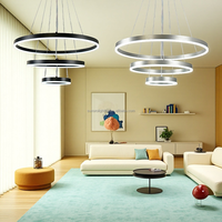 Lustre circulaire moderne à 3 anneaux, 76W, LED dimmable, luminaire suspendu Sputnik, lampe suspendue pour villa/loft