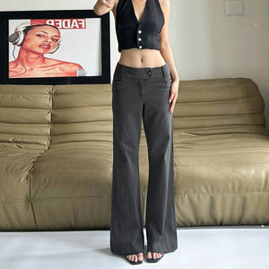 Pantalon évasé décontracté d'été pour femme, patchwork tissé, taille basse, coupe ample, respirant et confortable, idéal pour le travail - Vente en gros usine - Product Image 4