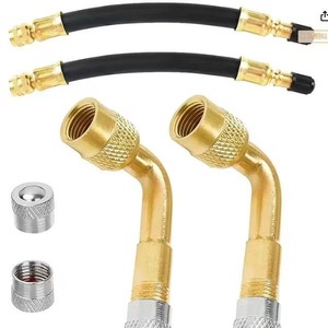 Buse d'extension d'air en cuivre avec tuyau pour gonfleur de pneus, gonflage rapide, jaune doré - Product Image 3