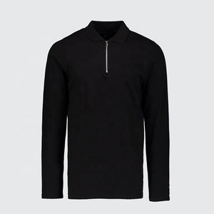 Alta media cremallera personalizado su propio logotipo de bordado en blanco de <span class=keywords><strong>manga</strong></span> <span class=keywords><strong>larga</strong></span> de los hombres camisas de polo - Product Image 2