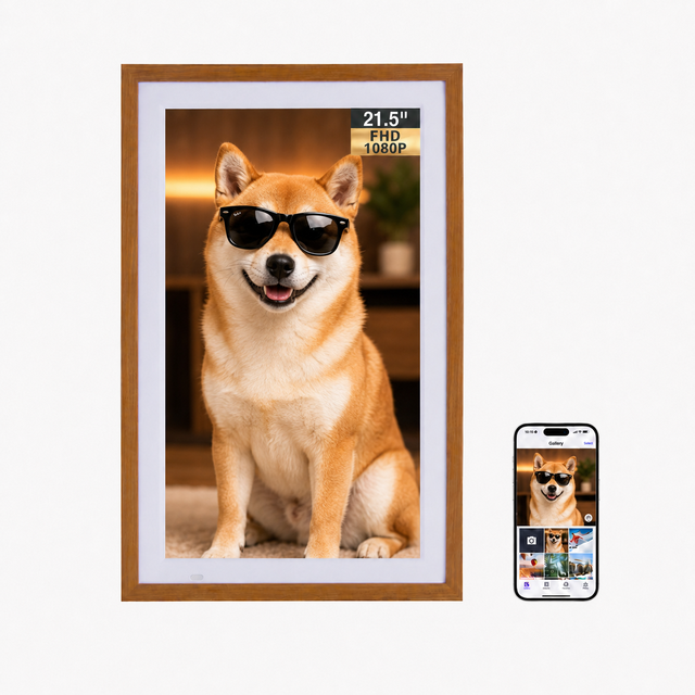HAOCROWN 21.5 Inch WiFi Digital Photo Frame 1080P Wooden Wall Mounted Smart Picture Frame with App Photo Sharing