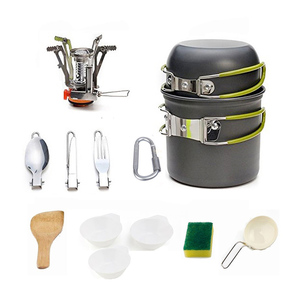 1-2 personas <span class=keywords><strong>Camping</strong></span> senderismo Picnic utensilios de cocina estufa olla juego de cuencos aluminio al aire libre Picnic olla juegos de cocina - Product Image 1