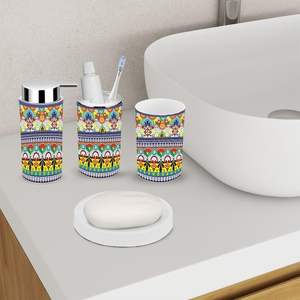 Juego de accesorios de baño Colección de patrones de cerámica de <span class=keywords><strong>Talavera</strong></span> mexicana de 6 piezas para decoración bohemia de encimera - Product Image 2