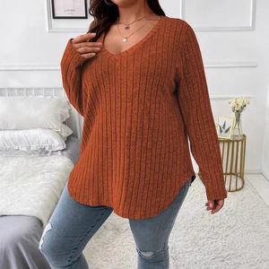 Kadın örgü avrupa amerikan sonbahar kış yeni düz renk artı boyutu v yaka uzun kollu - Product Image 5