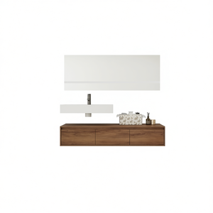 Mueble de Baño de 60 Pulgadas, Montado en la Pared, Lavabo de Resina, Cajón con Cierre Suave, Diseño Flotante, Acabado Oscuro Contemporáneo y Moderno - Product Image 1