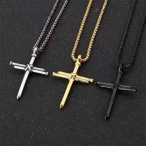 High quality Stainless Steel Necklace Men Titanium Christian Cross Punk Casting Pendant Jewelry