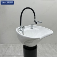 Bac à shampoing portable moderne en céramique pour salon de beauté, unité de lavage polyvalente pour soins capillaires avec base en fibre de verre
