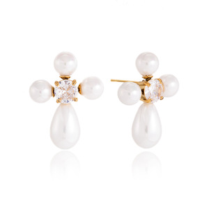 Pendientes de Perlas con Forma de Cruz, Grado AAA, Acero de Titanio, Diseño Geométrico, Engaste de Garra, para Uso Diario - Product Image 5