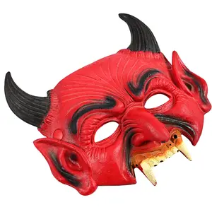 Masque de chèvre rouge demi-tête pour Halloween, masque satanique effrayant pour Halloween, masque Cosplay pour mascarade, Costume de fête