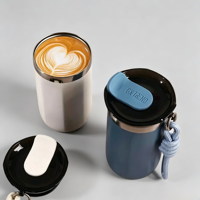 Mug de voyage en acier inoxydable de 350 ml, tasse à double paroi isolée avec poignée en corde pour le bureau et la maison
