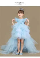 Robe de soirée formelle pour filles Hidehanky, col rond, bleu ciel, style princesse, longue, avec appliques en dentelle, volants en tulle et fleurs, pour 6 ans, costume de fête, ODM