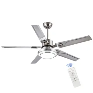 Stainless Steel 5 Blades Electric Fan Living Room Bedroom Restaurant Home Ceiling Fan With Light