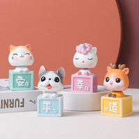 Desktop Ambachten Decoraties Schattige Katten En Honden Cartoon Hoofd Schudden Dier Hars Ornamenten