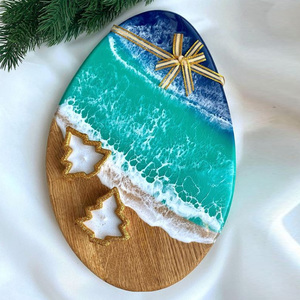 Elegante Tagliere in Legno d'Ulivo Lavorato a Mano a Forma di Cuore <span class=keywords><strong>con</strong></span> Design Spiaggia e Oceano, per Tagliare e Servire Pesce, <span class=keywords><strong>con</strong></span> Resina - Product Image 4