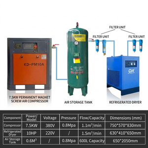 เครื่องอัดอากาศแบบสกรูแม่เหล็กถาวร KD-PM10A 7.5KW พร้อมเครื่องทำลมแห้งแบบทำความเย็น ถังเก็บลม ใช้ไฟ 380V AC รับประกัน 5 ปี สำหรับงานอุตสาหกรรม - Product Image 1