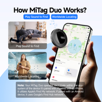 MiLi Mitag Duo para Localizador de Llaves, Rastreador GPS Inteligente para Android/iOS, Resistente al Agua IP65, Plástico, Compatible con Find My