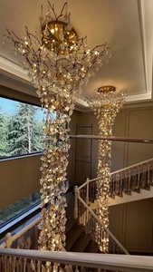 Trần lớn dài đèn chùm thủy tinh với chi nhánh nội thất dẫn ánh sáng cầu thang cho sảnh khách sạn biệt thự Đèn chùm thủy tinh - Product Image 3